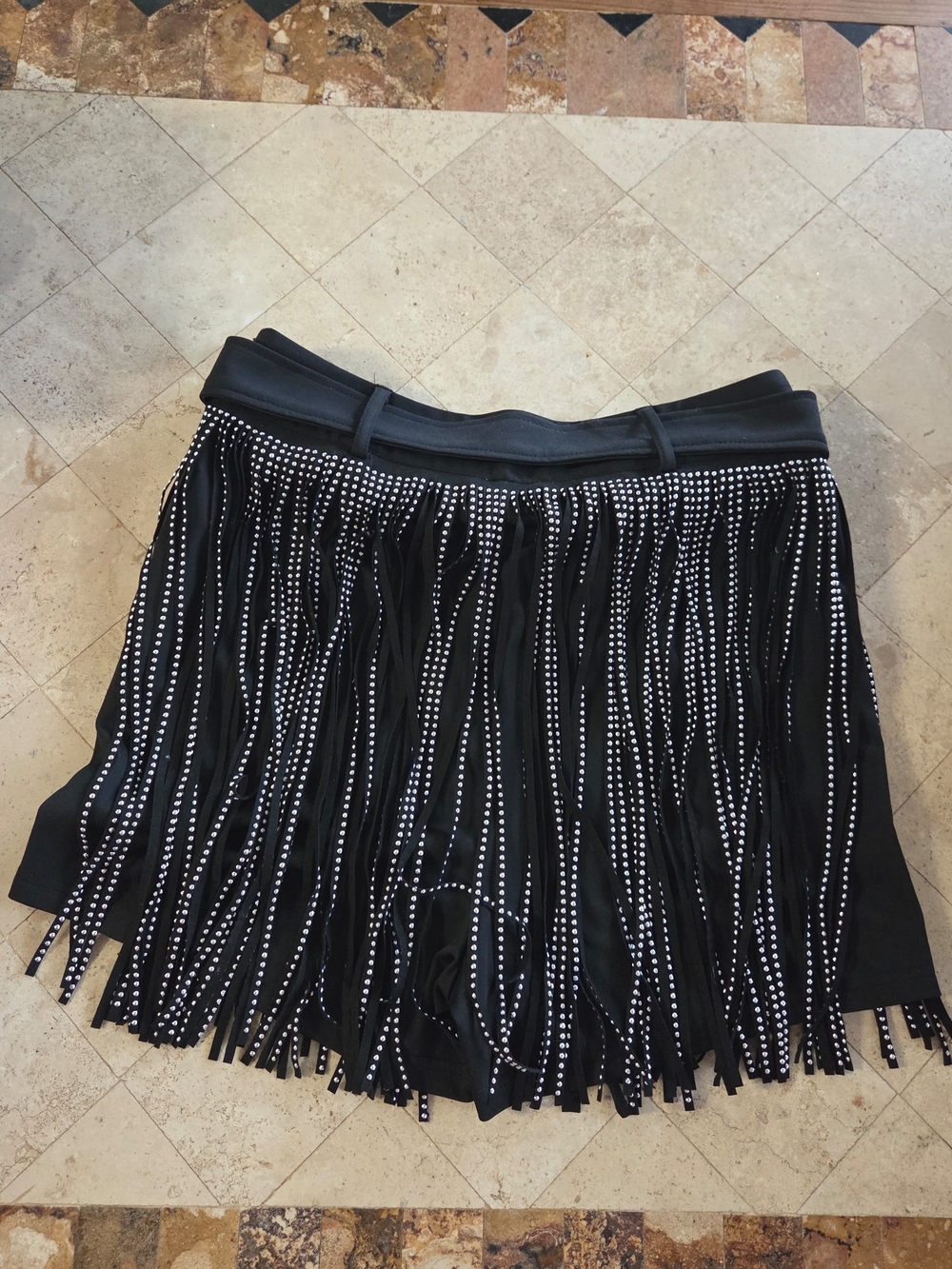 Black Fringe Shorts with Rhinestone Accent - Picture 4 of 7